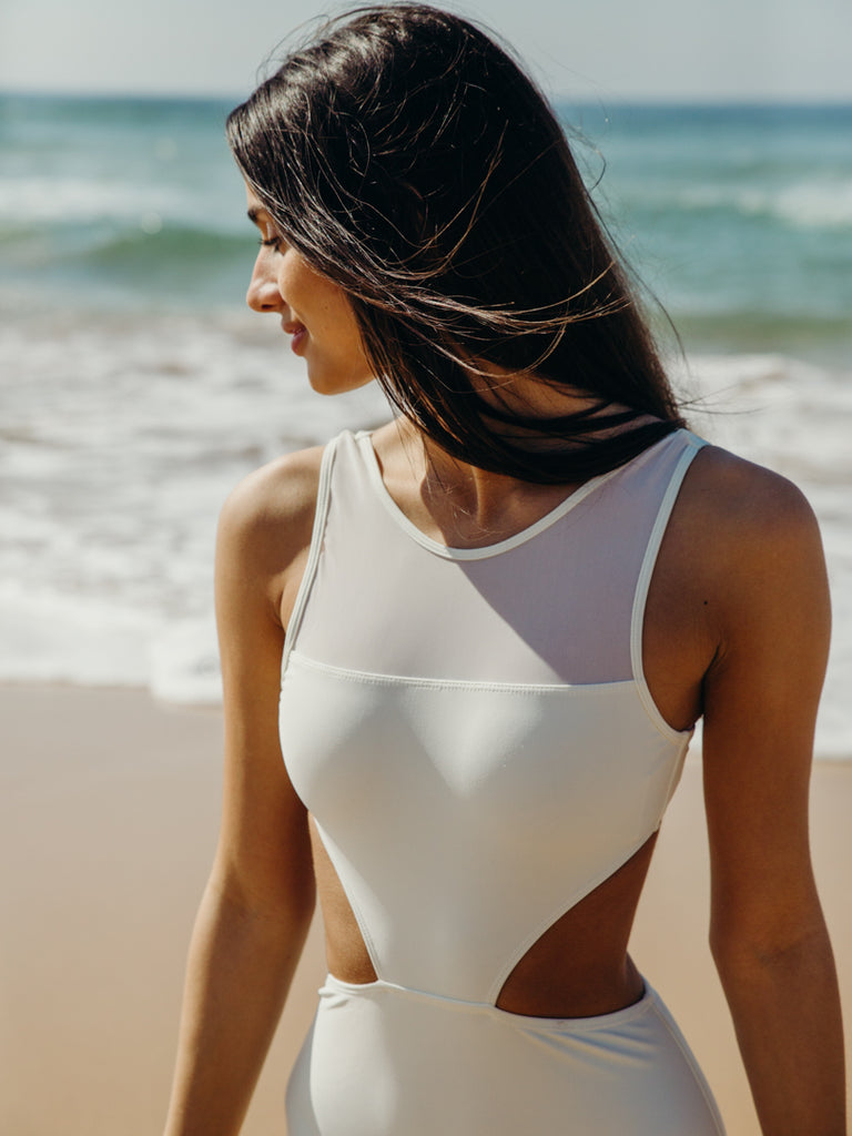 September the Line Malibu White One Piece Luxury Sustainable Womens Swimwear Surfwear