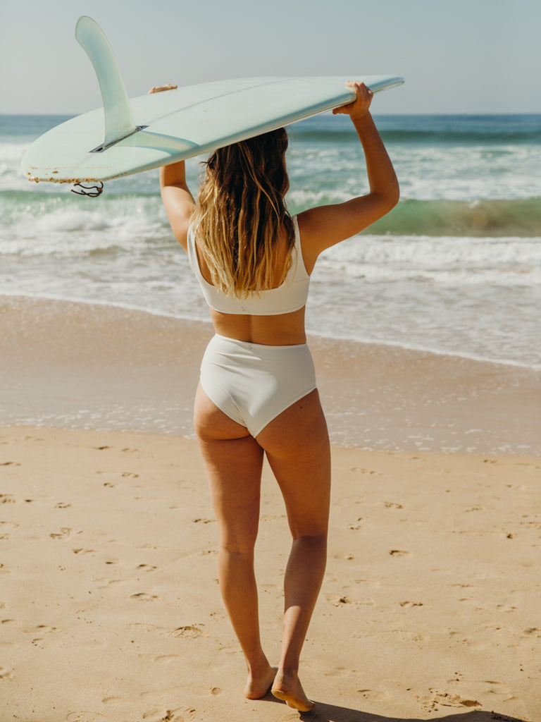 White Reversible High Waisted Bikini September the Line Luxury Sustainable Womens Swimwear Surfwear