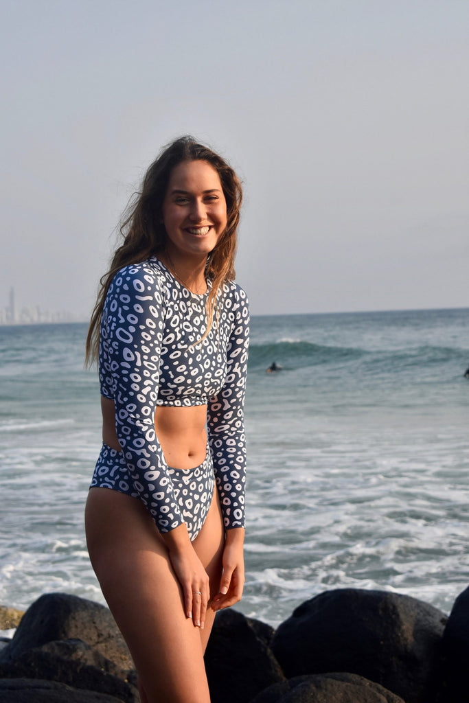 Sustainable Surf Crop Rashie High Waisted Bikini Bottom Womens Swimwear Surfwear
