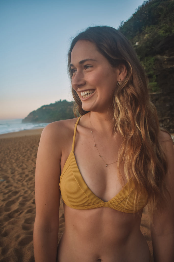 Chicama Surf Bikini - Mustard Rib Triangle Bikini Top