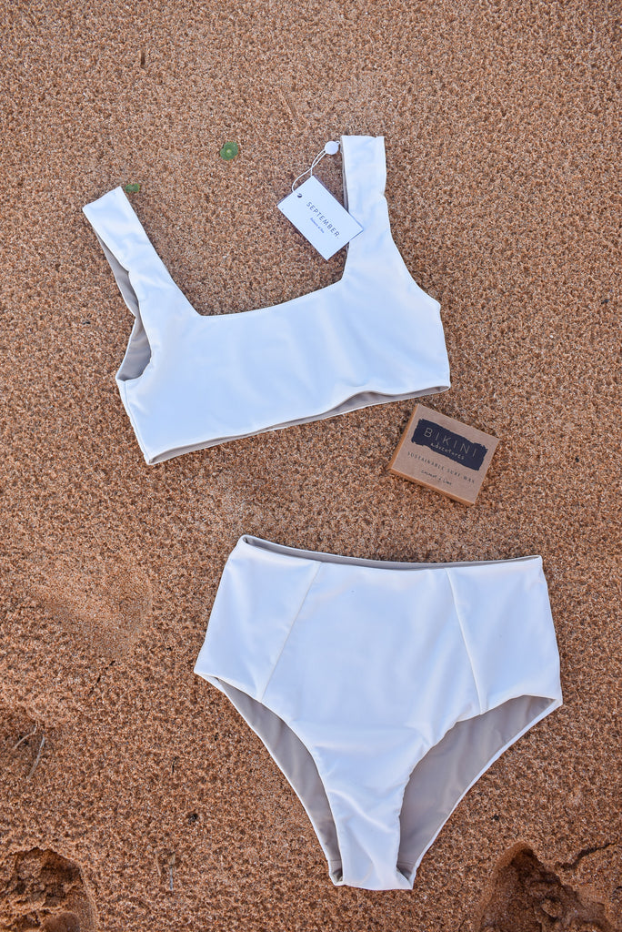 Reversible Eva Bikini Top - Ivory / Chai by September the Line